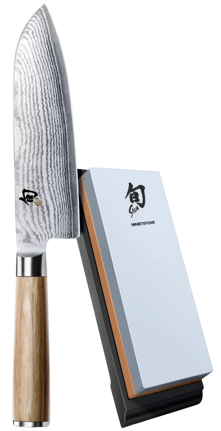 KAI Shun Classic White Santoku + Schleifstein 1000/300
